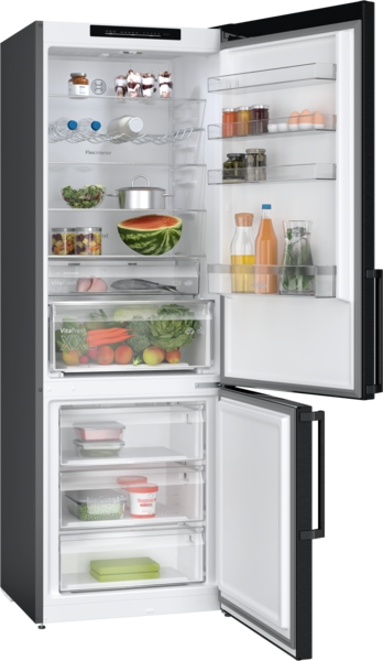 Bosch KGN49OXBT Koelkast - vrijstaand Serie 4 Bottom-Freezer NoFrost Koelk. VitaFresh 311 l, diepvr. 129 l****, Green Collection, externe handgreep, 203 x 70 x 66,7cm Zwart geborsteld staal AntiFingerprint deuren B