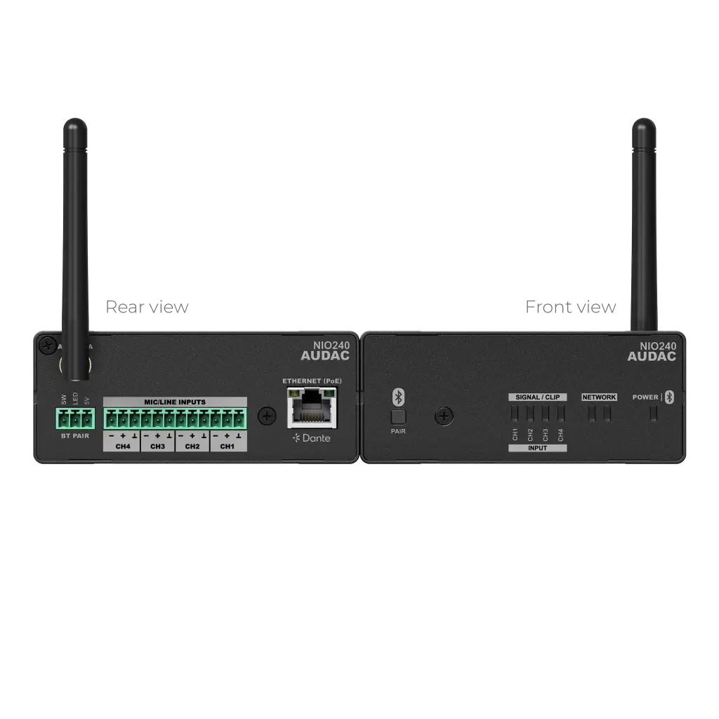 Audac NIO240 Netwerk I/O-mix breakout box Dante™/AES67 4x microfoon-/lijningangen