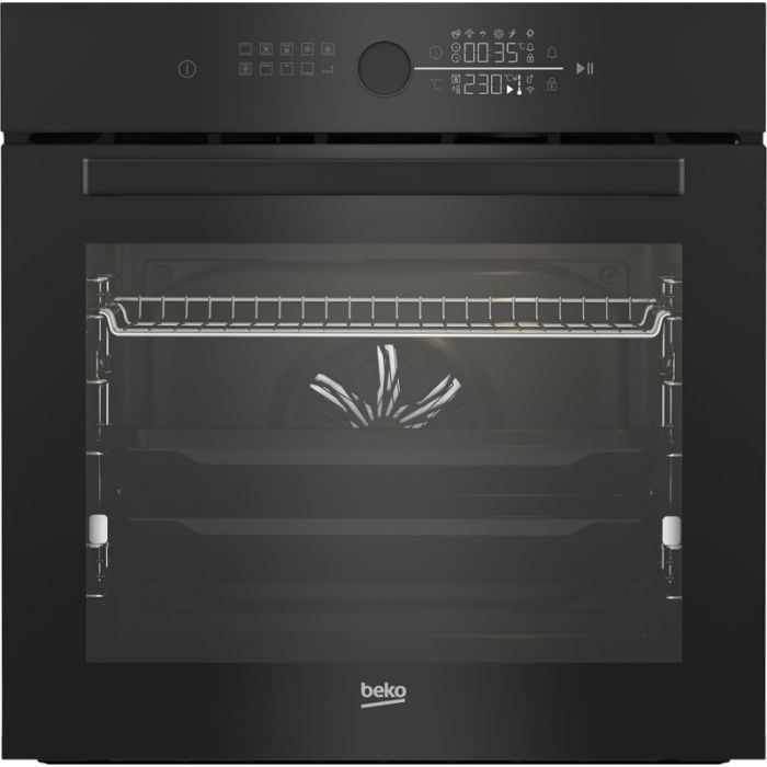 Beko Selective - A Energieklasse Geintegreerde oven Volledig glazen paneel LED-display - TouchKnob-bediening Multifunctioneel koken 15 functies pyrolytisch Displayvergrendeling Elektrische grill AeroPerfect Eenvoudige stoomreiniging HomeWhiz WiFi-connectiviteit Soft Close Binnenverlichting 1 niveau telescopisch - 2e rek 3300 watt jouleseconde Zwart