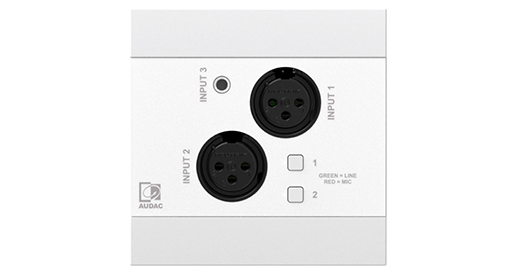 Audac - NWP320/W -Netwerkingangspaneel   2 x XLR + 3,5 mm jack + BT 4 CH   