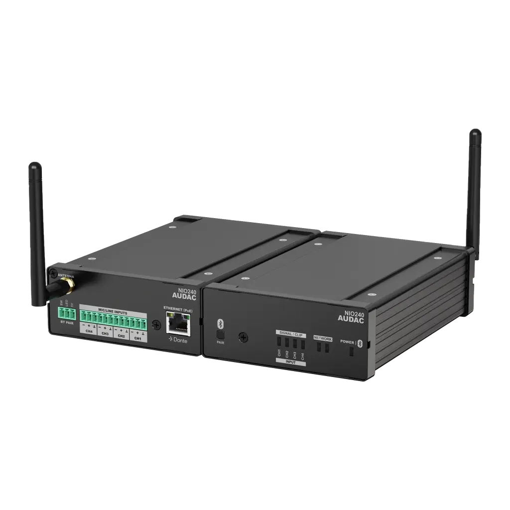 Audac NIO240 Netwerk I/O-mix breakout box Dante™/AES67 4x microfoon-/lijningangen