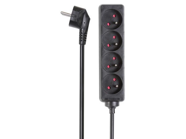 Perel - 4-voudige stekkerdoos - 5 m kabel - zwart - penaarde